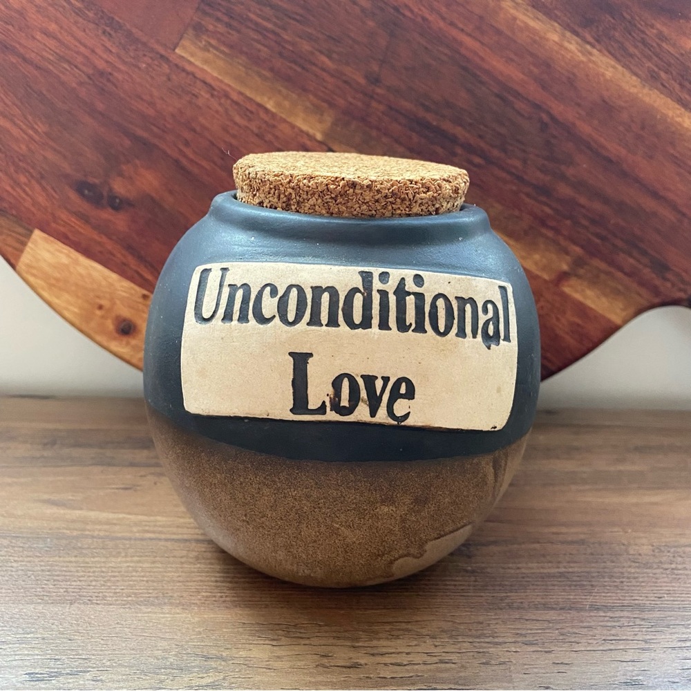 Vintage Novelty “Unconditional Love” Pottery Jar / flower vase